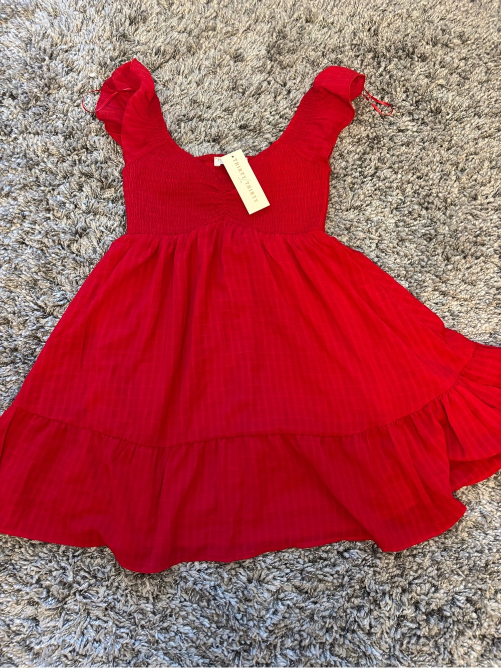 Red Smocked Ruffle Strap Women’s Dress